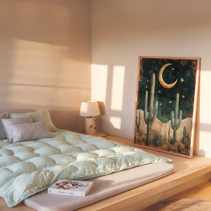 Desert Night Sky Saguaro Cactus Golden Moon in room