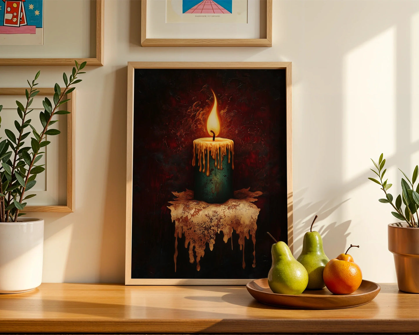Melting Candle Artwork Gothic Flame Oil Canvas Wall Art — Brooding interior design piece capturing intimate candleglow with flowing wax for dramatic homes