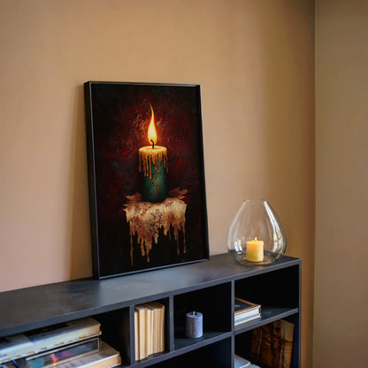 Melting Candle Artwork Gothic Flame Oil Canvas Wall Art — Rich copper-toned artwork with textured leather manuscript feel for sophisticated wall decor
