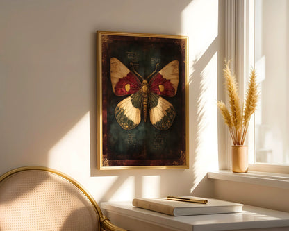 Victorian Moth Specimen Dark Academia Crimson in room
