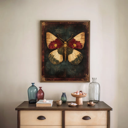 Victorian Moth Specimen Dark Academia Crimson in room