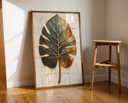 Monstera Leaf - Boho Copper Patina Decay Print in room