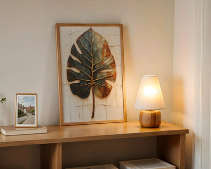 Monstera Leaf - Boho Copper Patina Decay Print in room