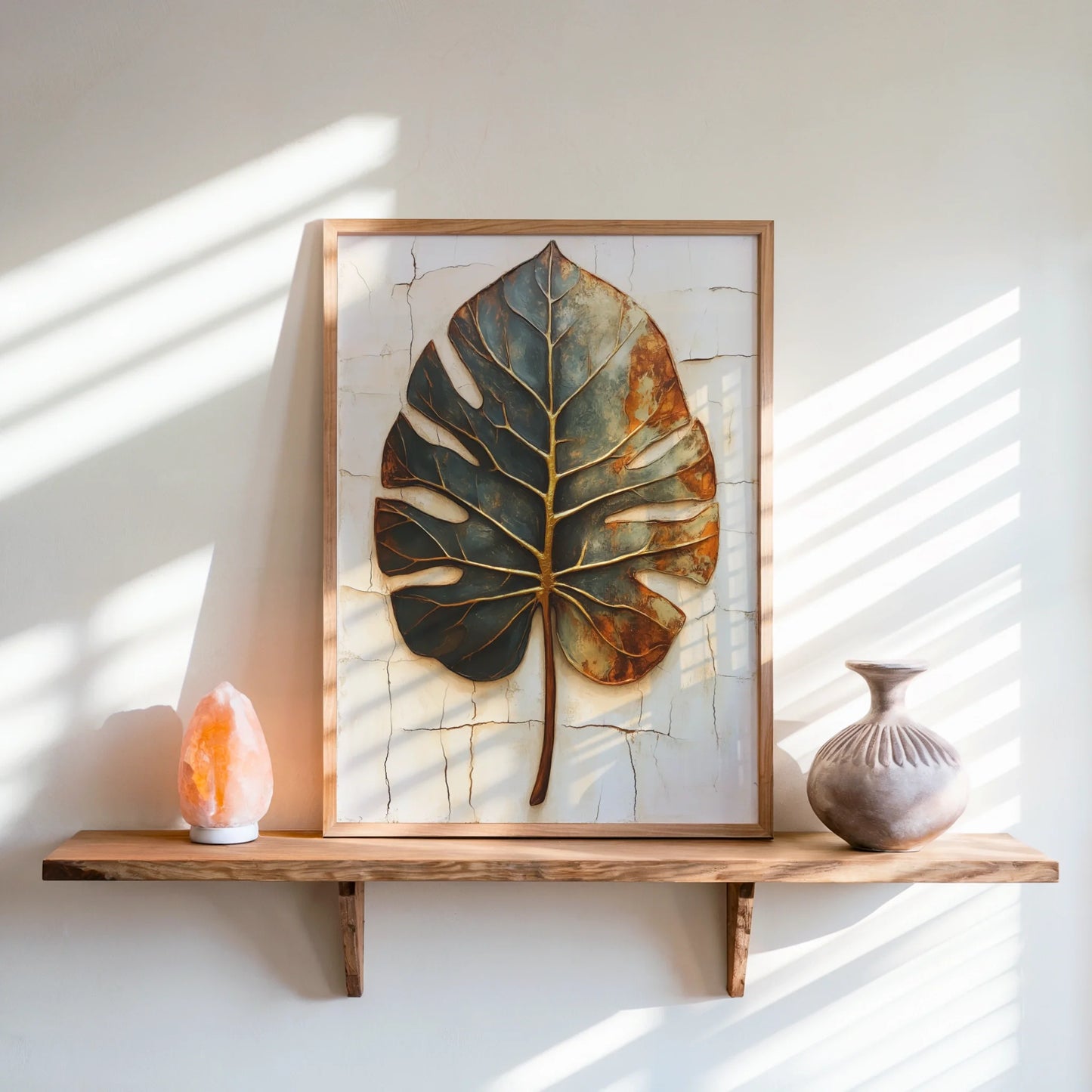 Monstera Leaf - Boho Copper Patina Decay Print in room