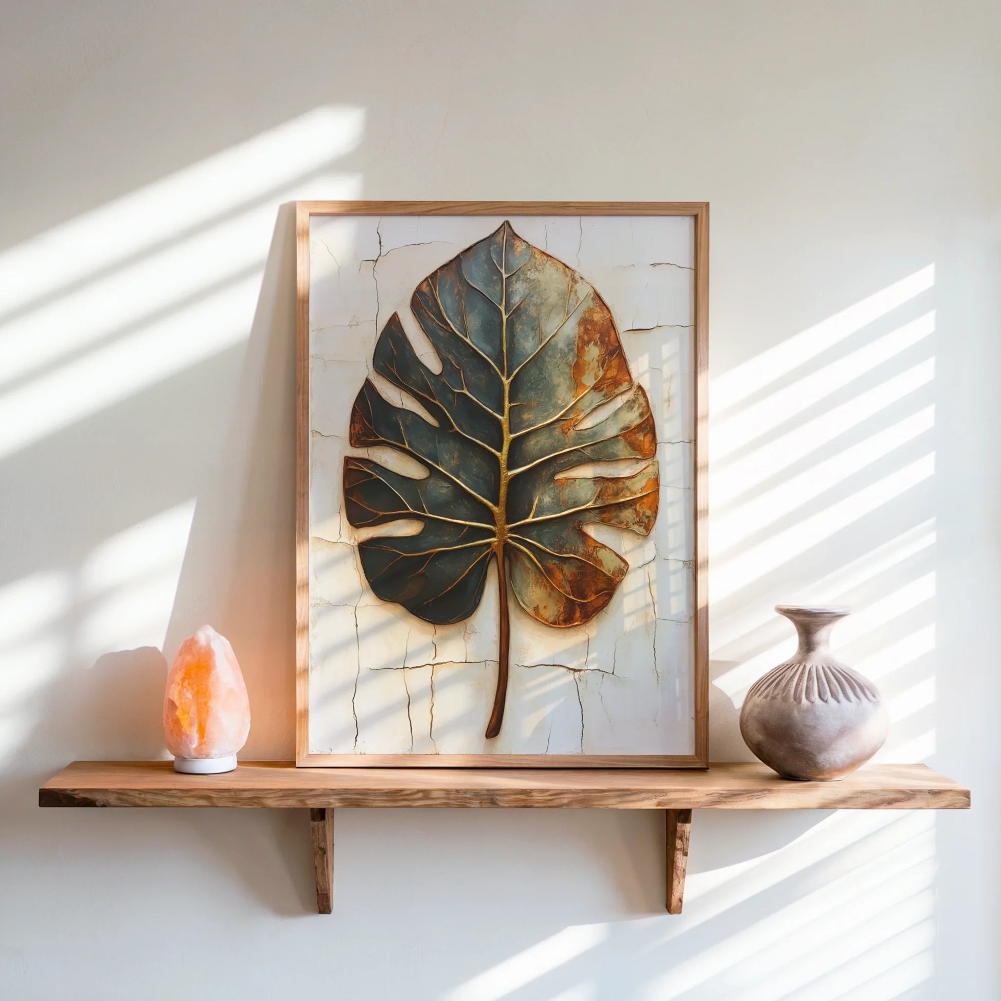Monstera Leaf - Boho Copper Patina Decay Print in room