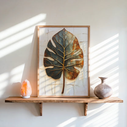 Monstera Leaf - Boho Copper Patina Decay Print in room
