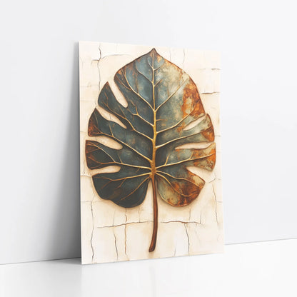 Monstera Leaf - Boho Copper Patina Decay Print art print