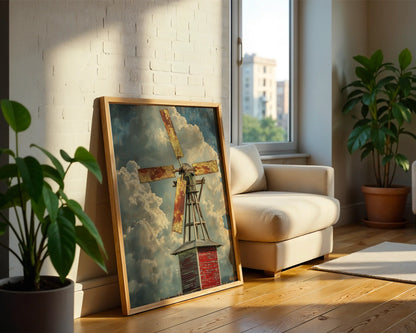 Farmhouse Windmill with Towering Storm Clouds in room
