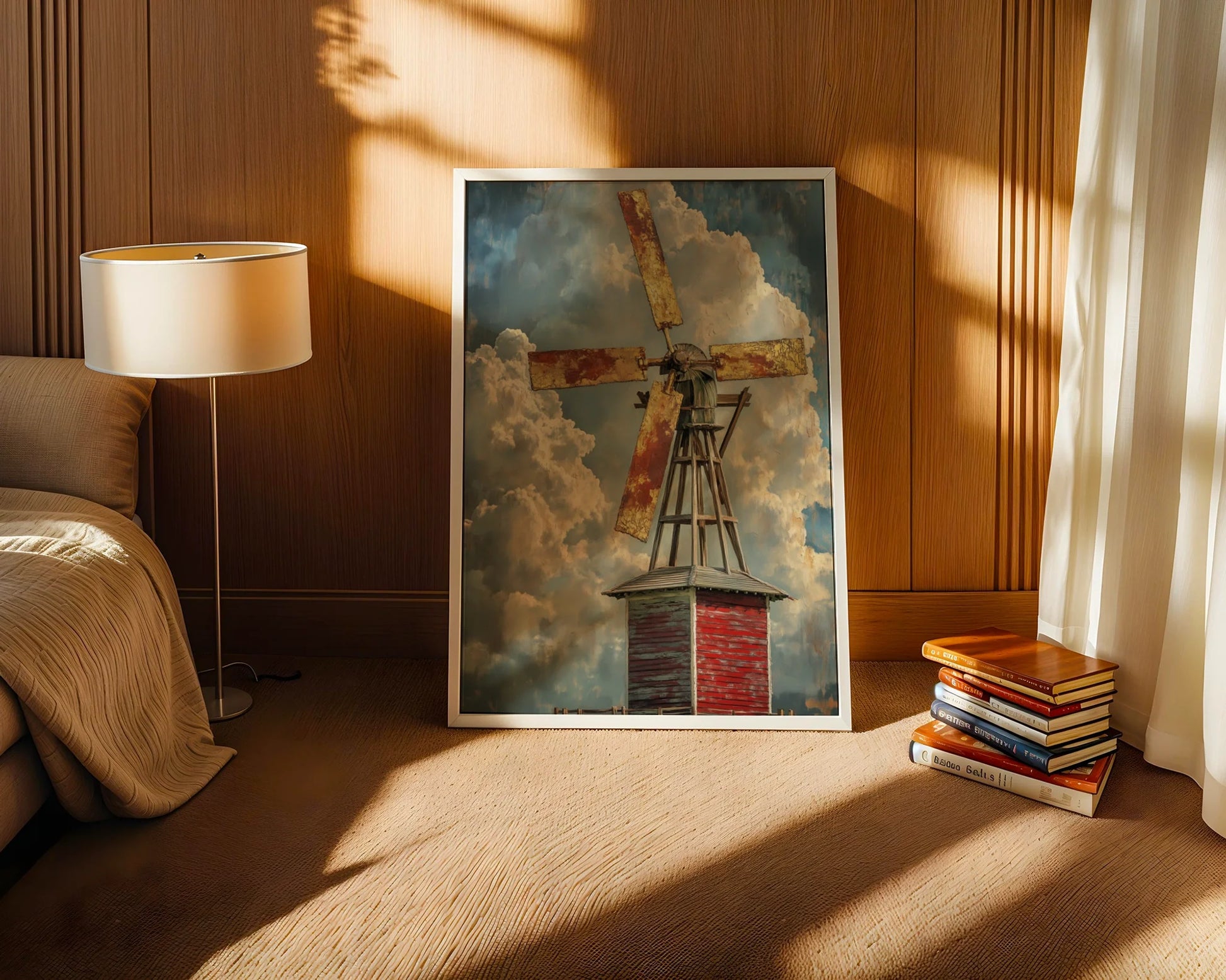 Farmhouse Windmill with Towering Storm Clouds in room