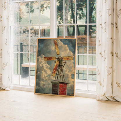 Farmhouse Windmill with Towering Storm Clouds in room