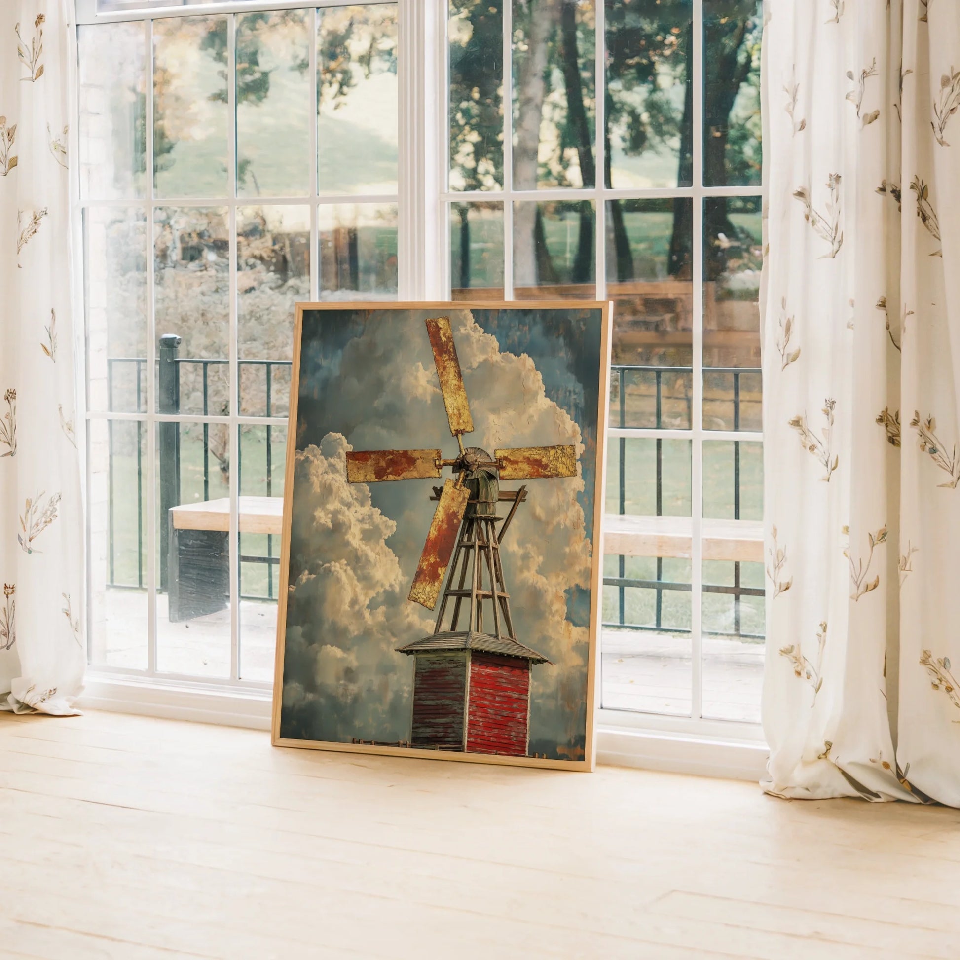 Farmhouse Windmill with Towering Storm Clouds in room