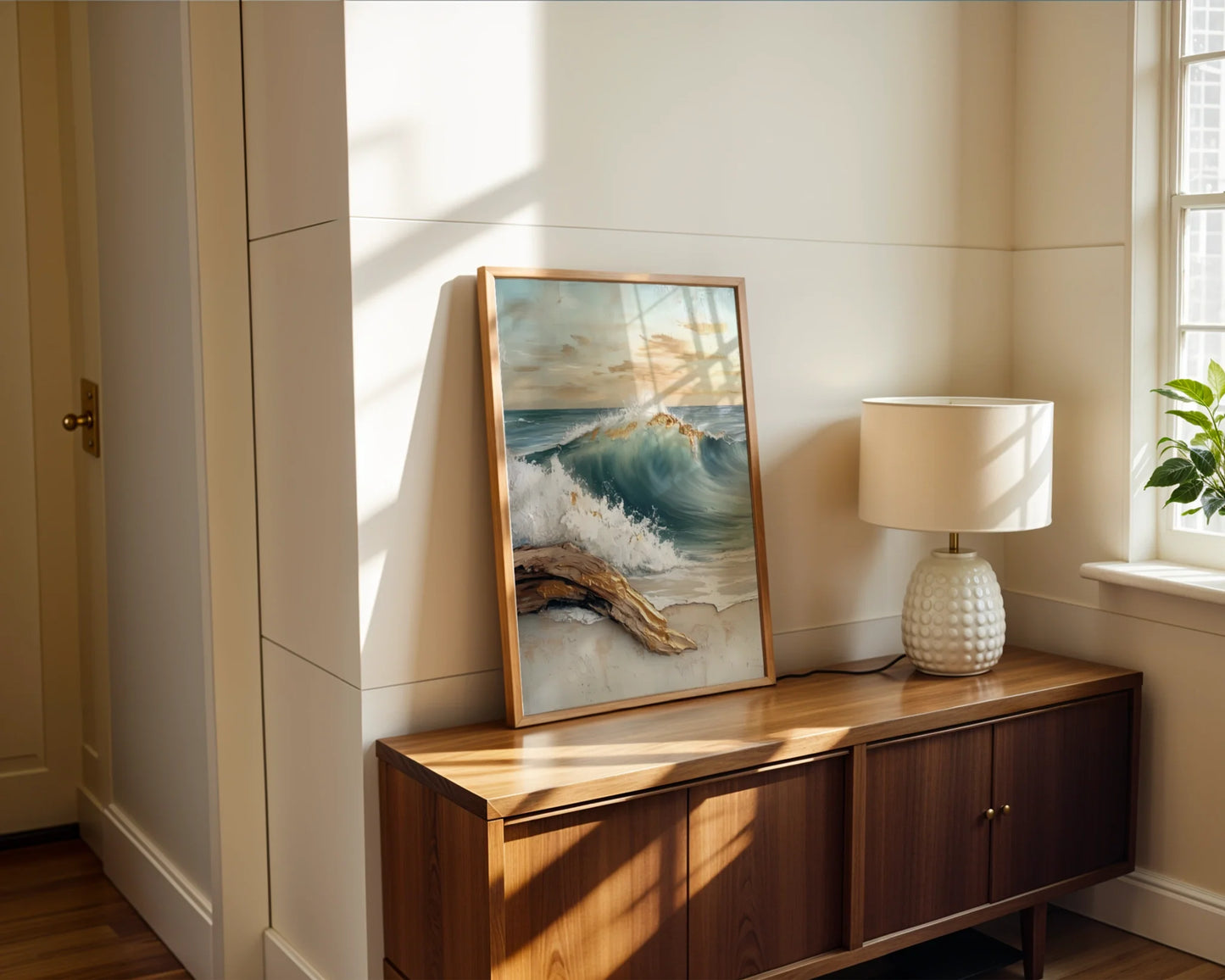 Textured Ocean Wave Gold Accent Impasto in room