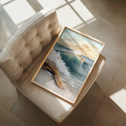 Textured Ocean Wave Gold Accent Impasto in room