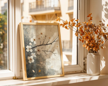 Cherry Blossom Art Cracked Fresco Japandi in room