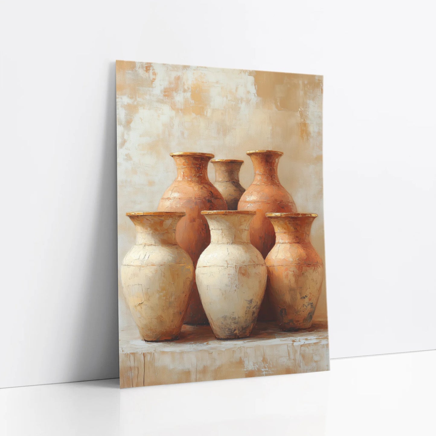 Terracotta Pottery Still Life Boho Six Vessels art print