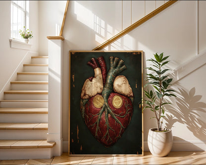 Anatomical Heart Art Gold Medallion Crown in room