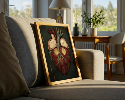 Anatomical Heart Art Gold Medallion Crown in room