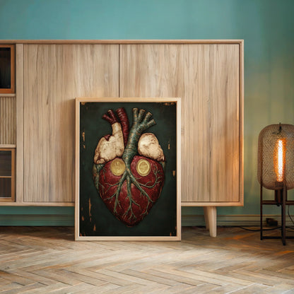 Anatomical Heart Art Gold Medallion Crown in room