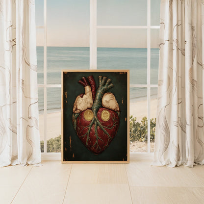 Anatomical Heart Art Gold Medallion Crown in room