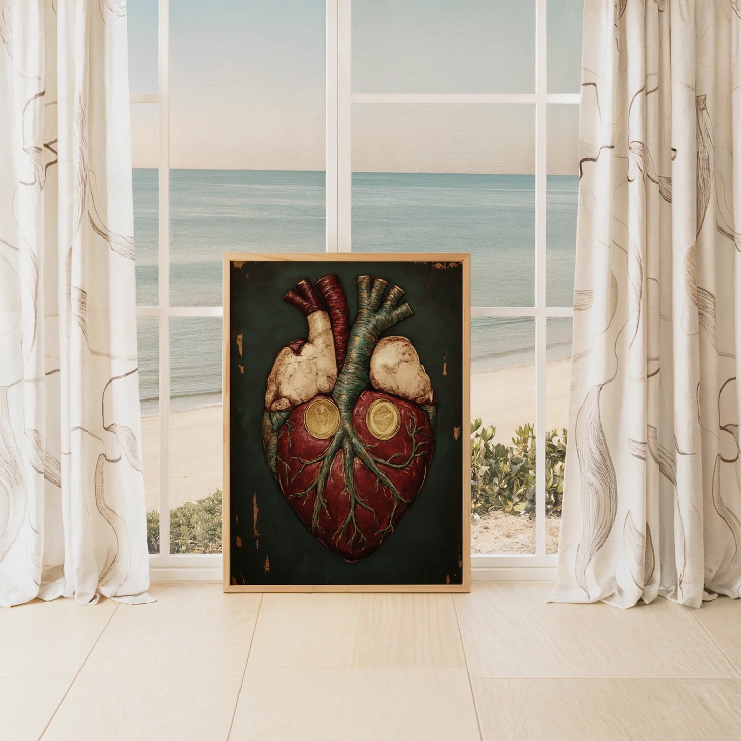 Anatomical Heart Art Gold Medallion Crown in room