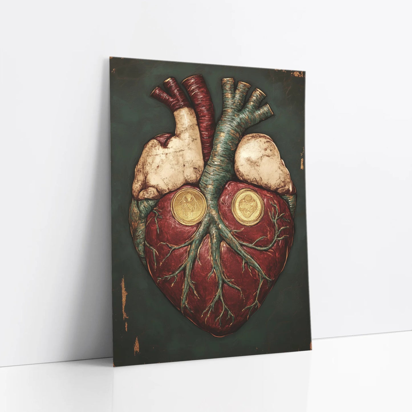 Anatomical Heart Art Gold Medallion Crown art print