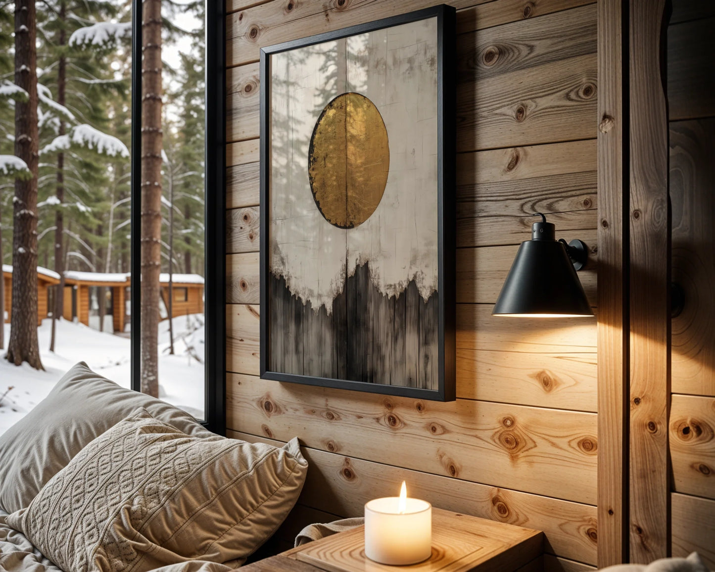 Gold Sun Mountain Japandi Textured in room