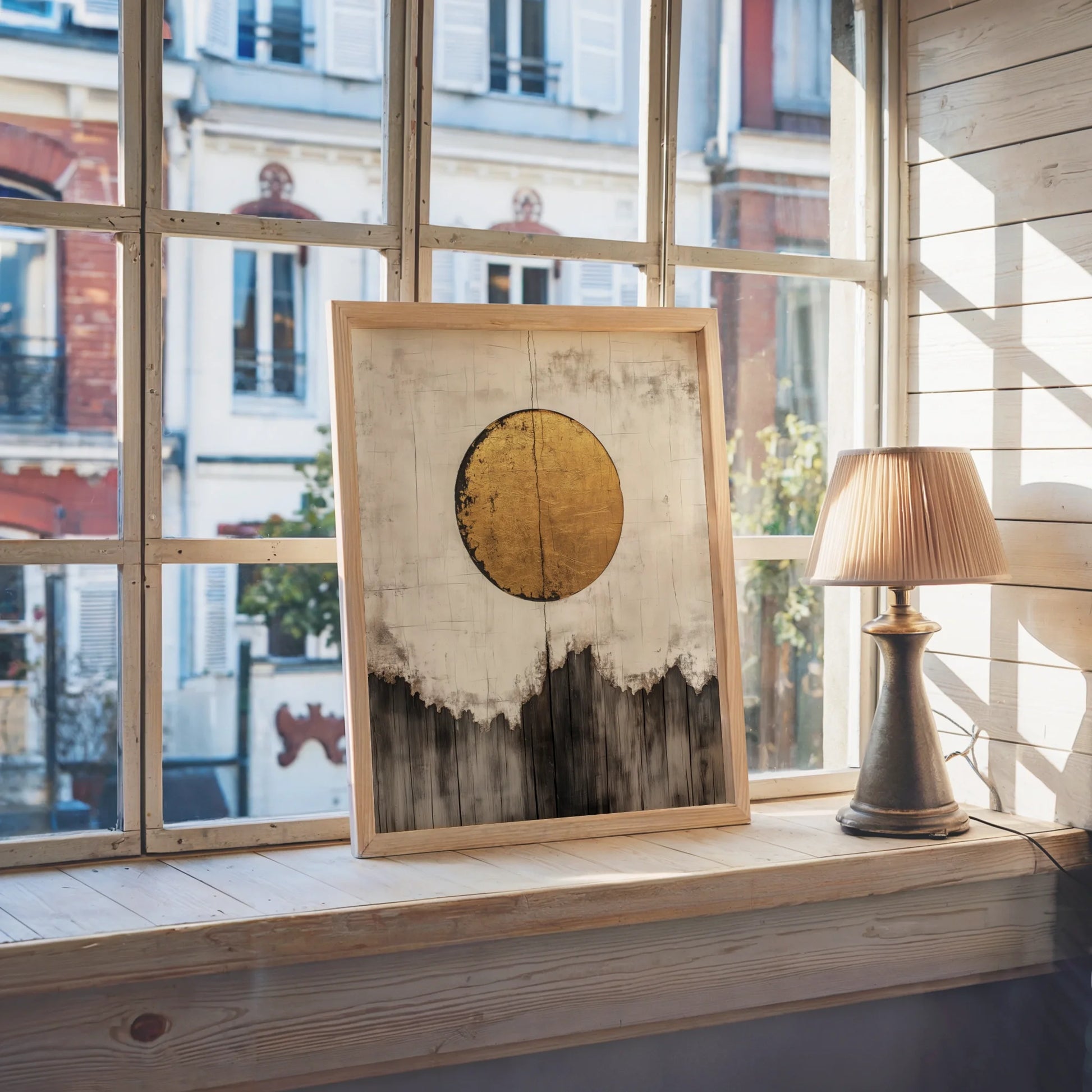 Gold Sun Mountain Japandi Textured in room