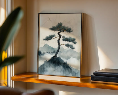 Japanese Style Mountain Art Lone Pine Cliff in room