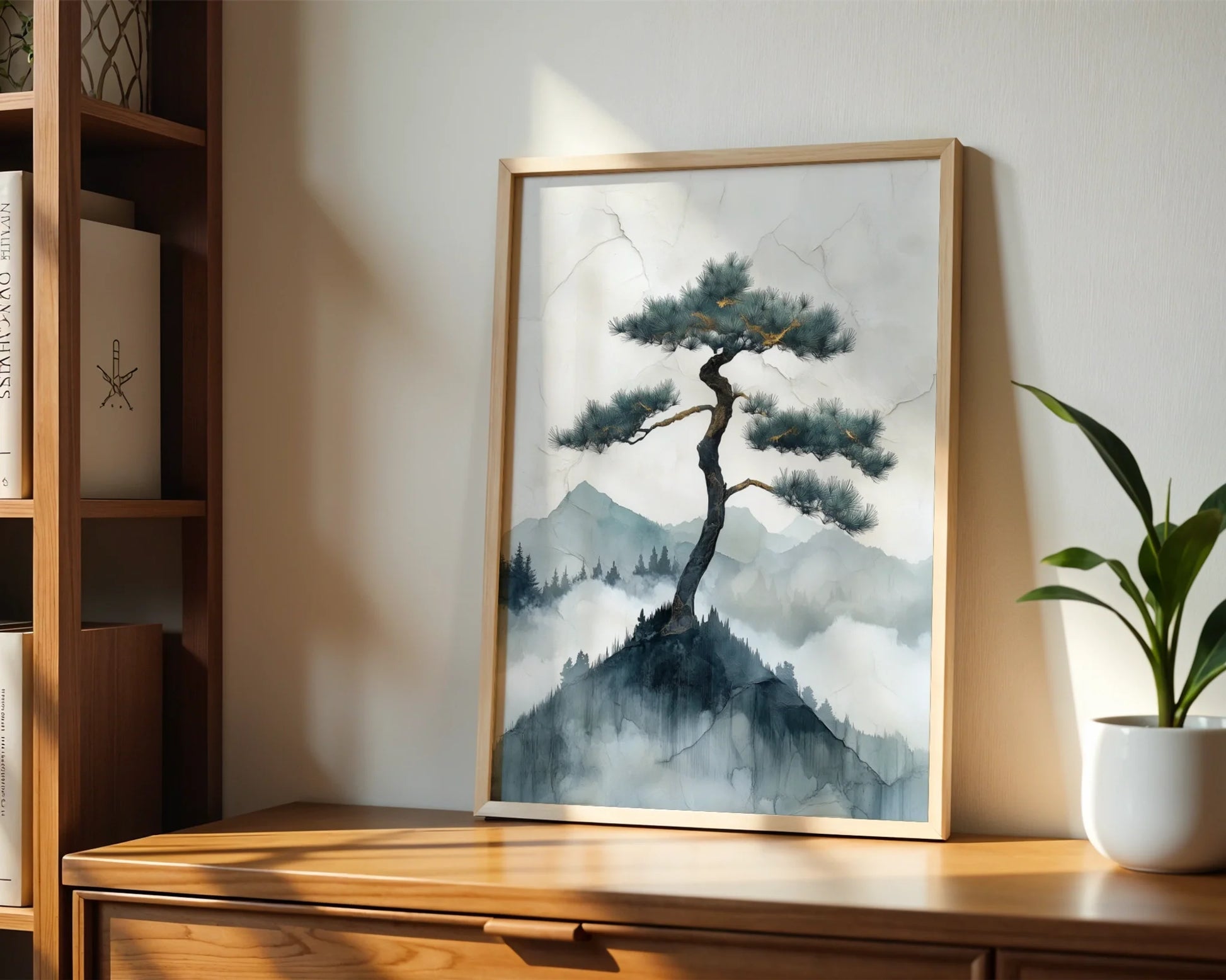 Japanese Style Mountain Art Lone Pine Cliff in room