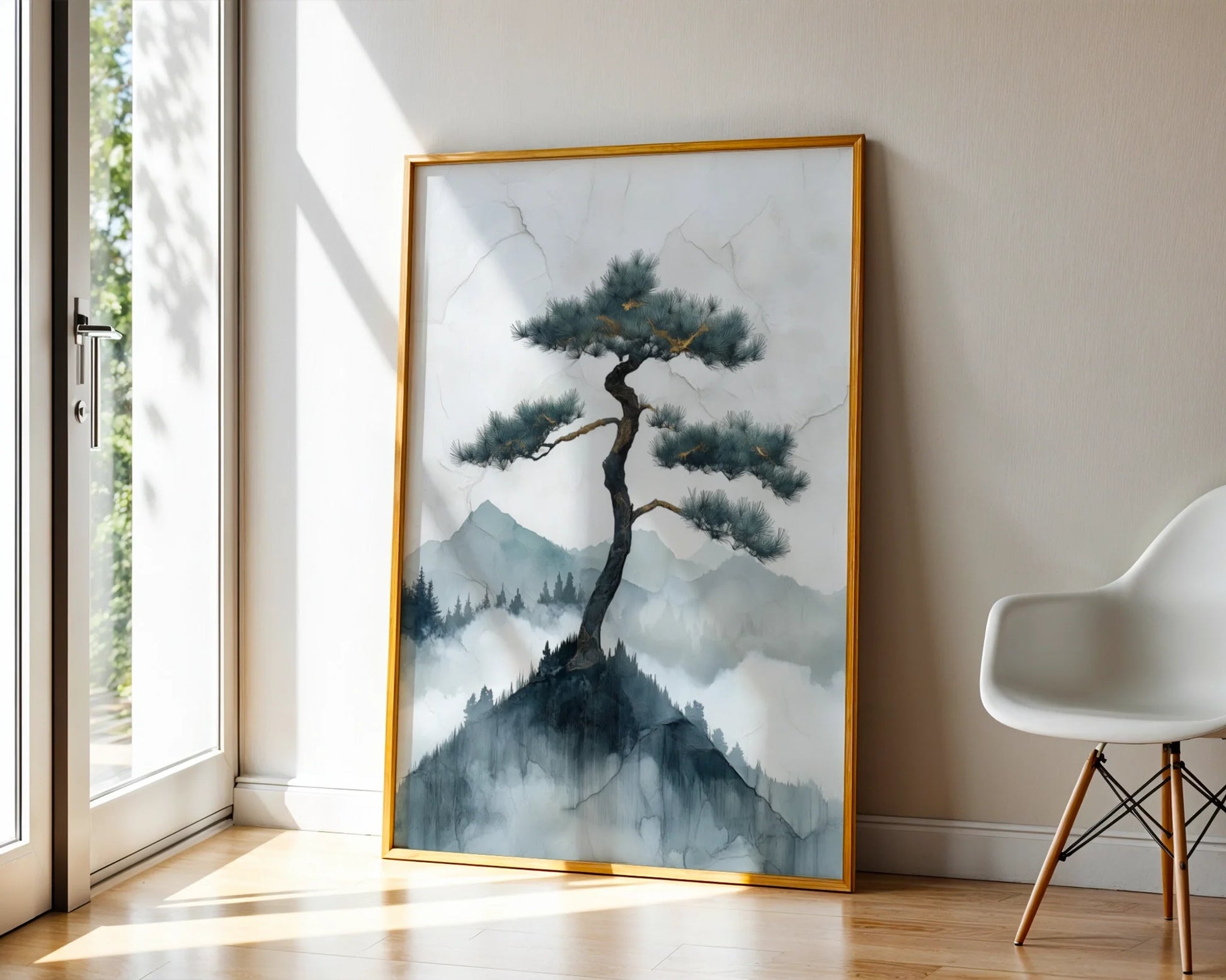 Japanese Style Mountain Art Lone Pine Cliff in room