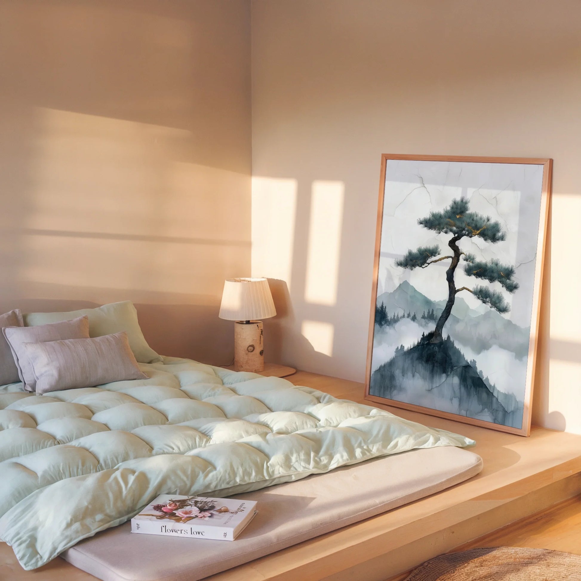 Japanese Style Mountain Art Lone Pine Cliff in room