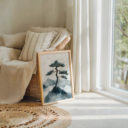 Japanese Style Mountain Art Lone Pine Cliff in room