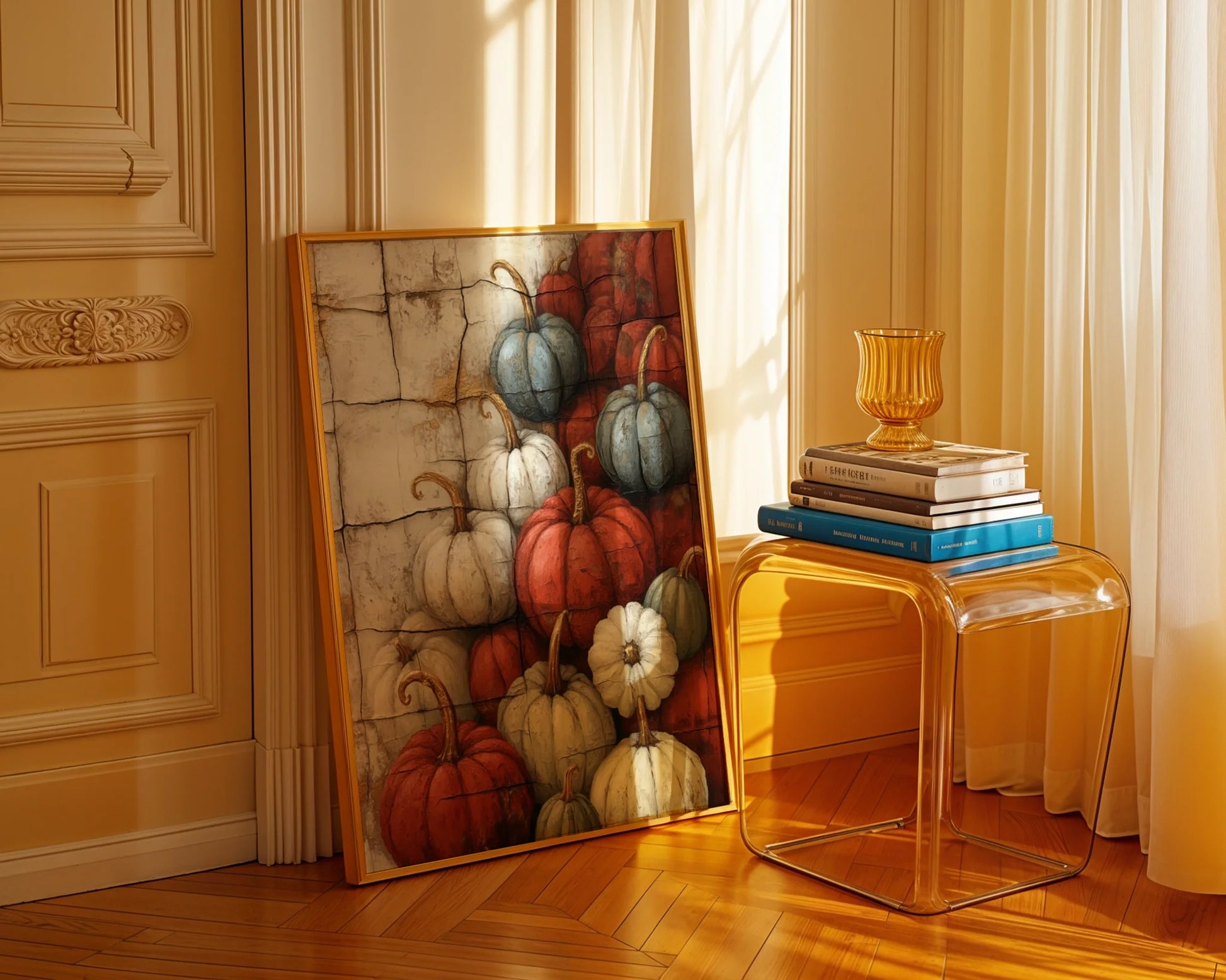 Rustic Pumpkin Art Harvest Stone Farmhouse in room