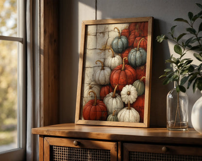 Rustic Pumpkin Art Harvest Stone Farmhouse in room