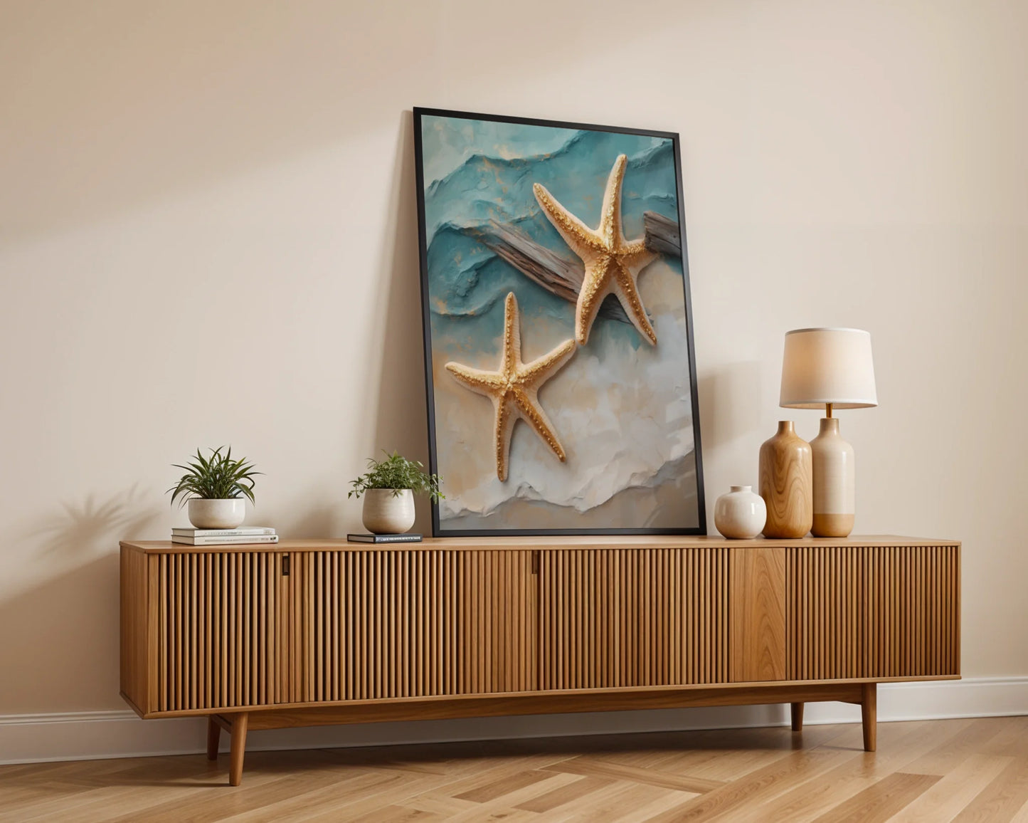 Gold Starfish Coastal Driftwood Luxury Bathroom in room
