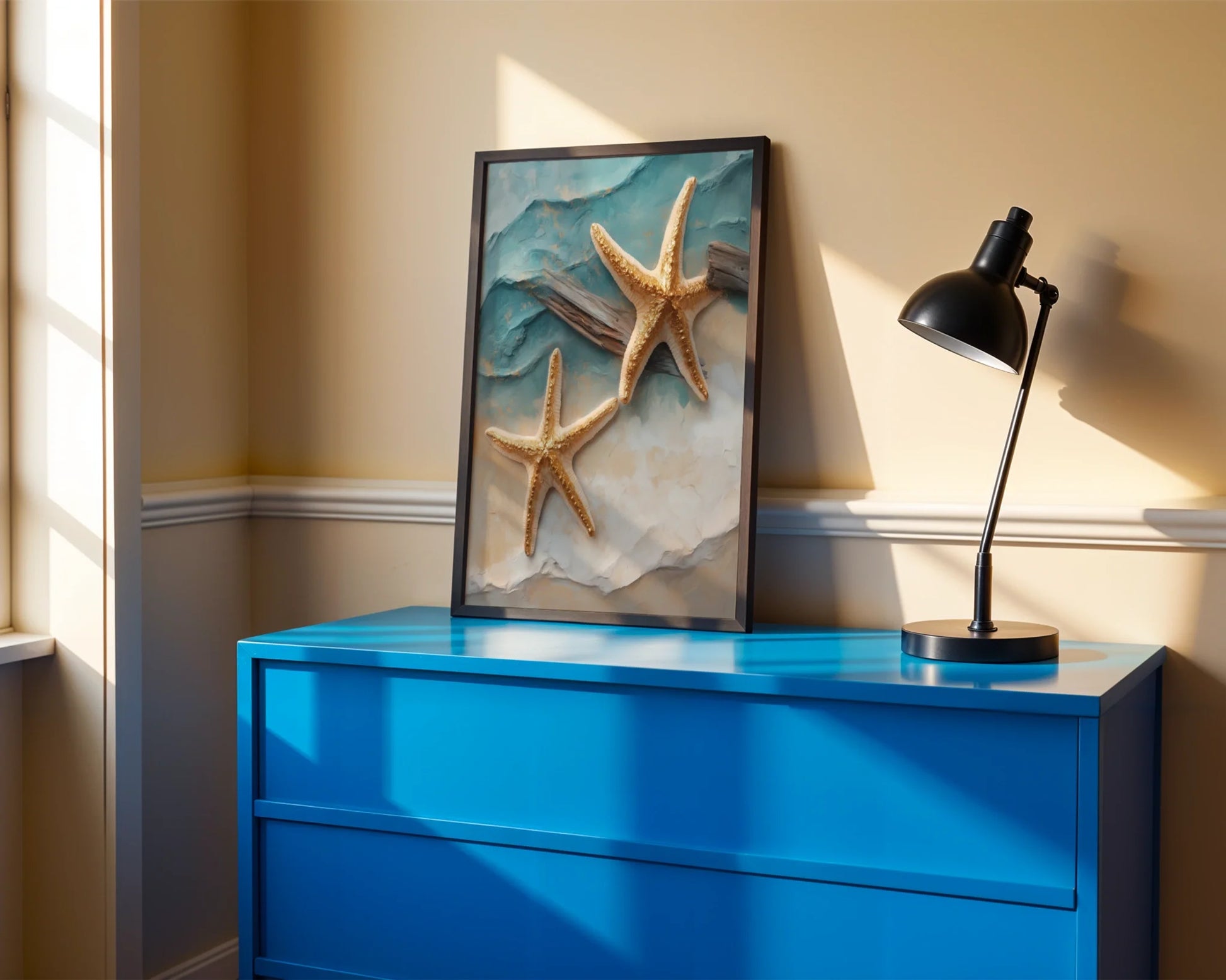 Gold Starfish Coastal Driftwood Luxury Bathroom in room
