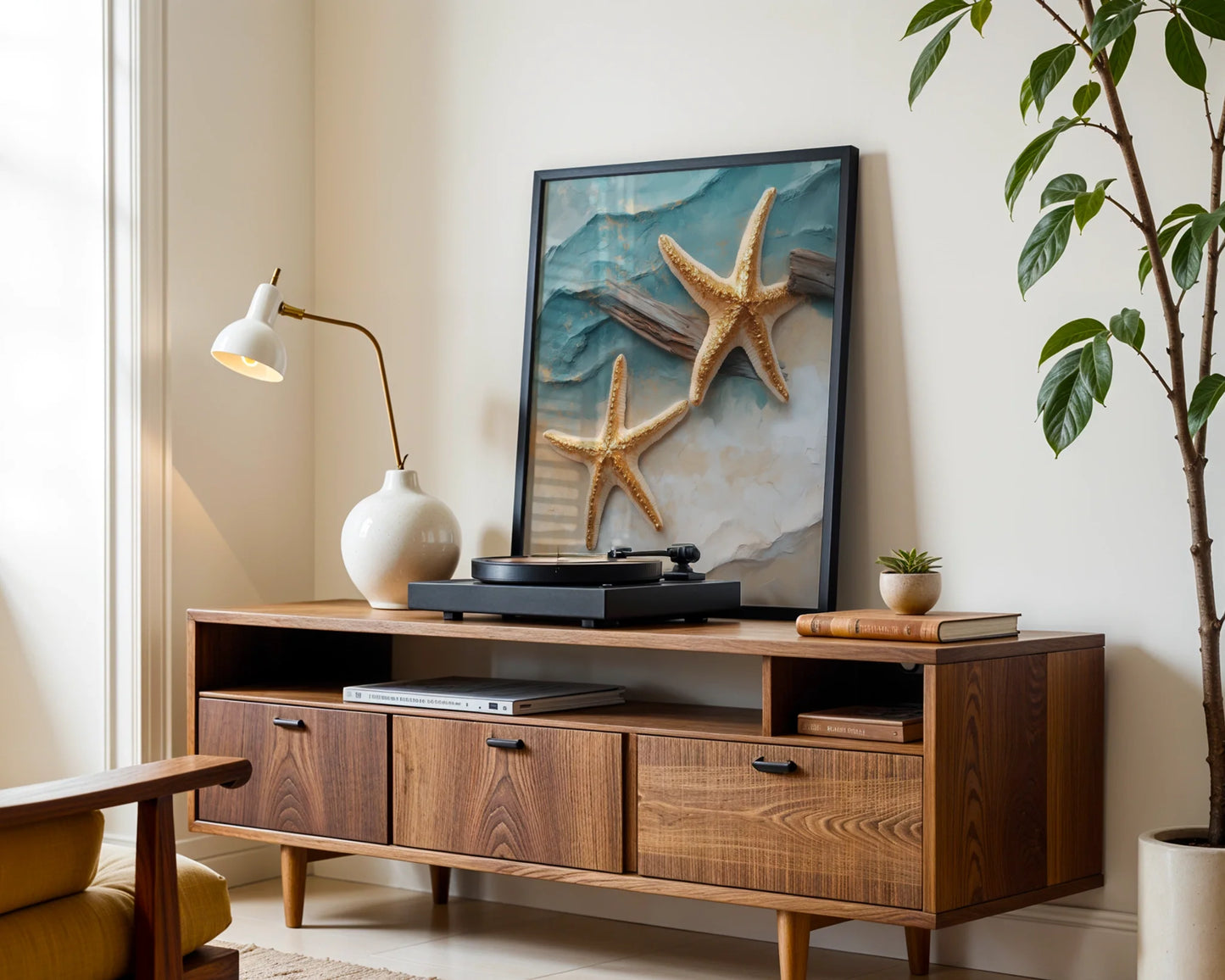 Gold Starfish Coastal Driftwood Luxury Bathroom in room
