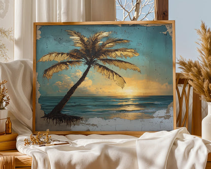 Tropical Palm Tree Golden Hour Distressed in room
