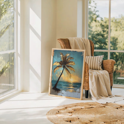 Tropical Palm Tree Golden Hour Distressed in room