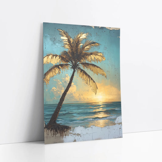Tropical Palm Tree Golden Hour Distressed art print
