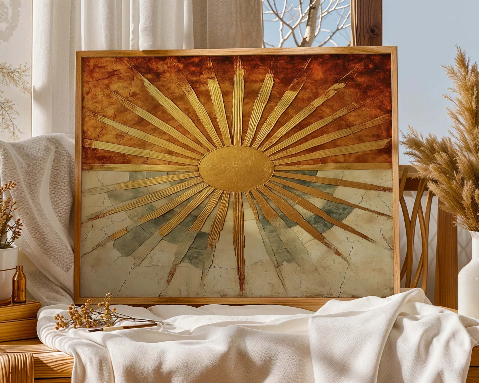 Golden Sun Rays Ancient Temple Stone in room