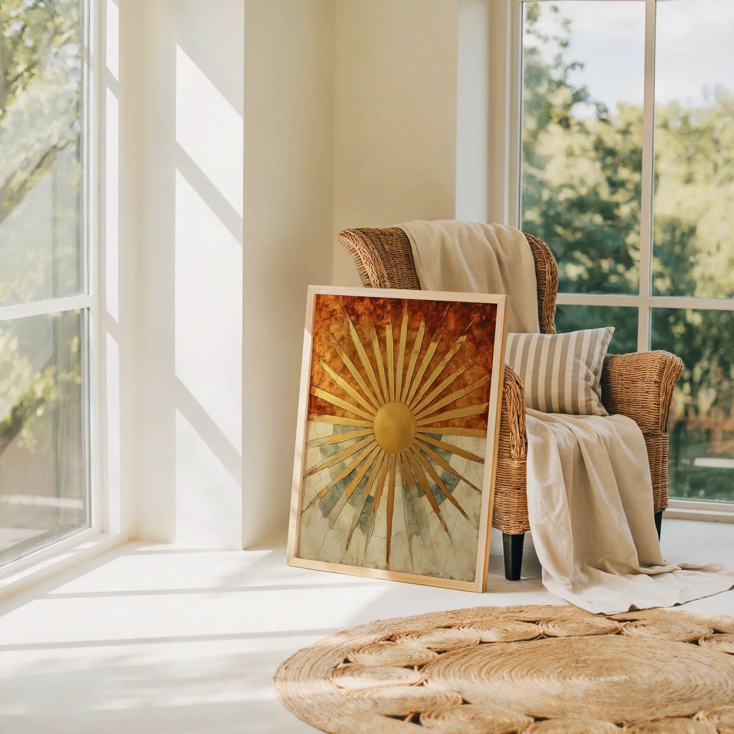 Golden Sun Rays Ancient Temple Stone in room