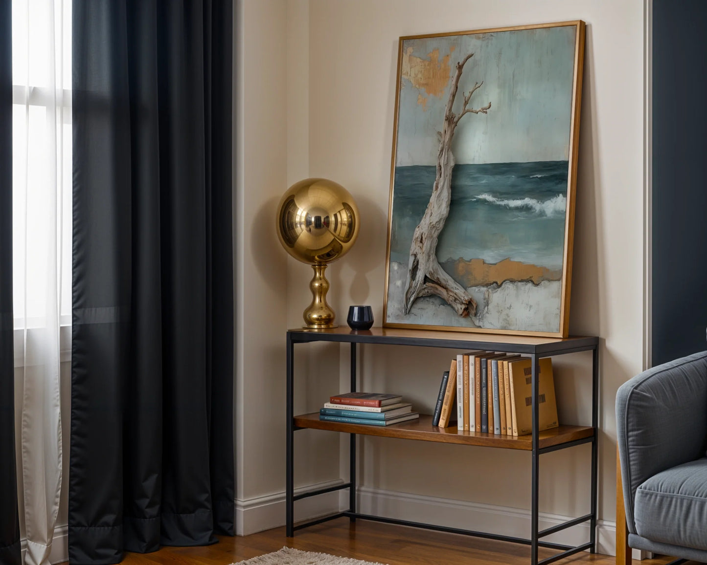 Coastal Driftwood Mixed Media Ocean Waves in room