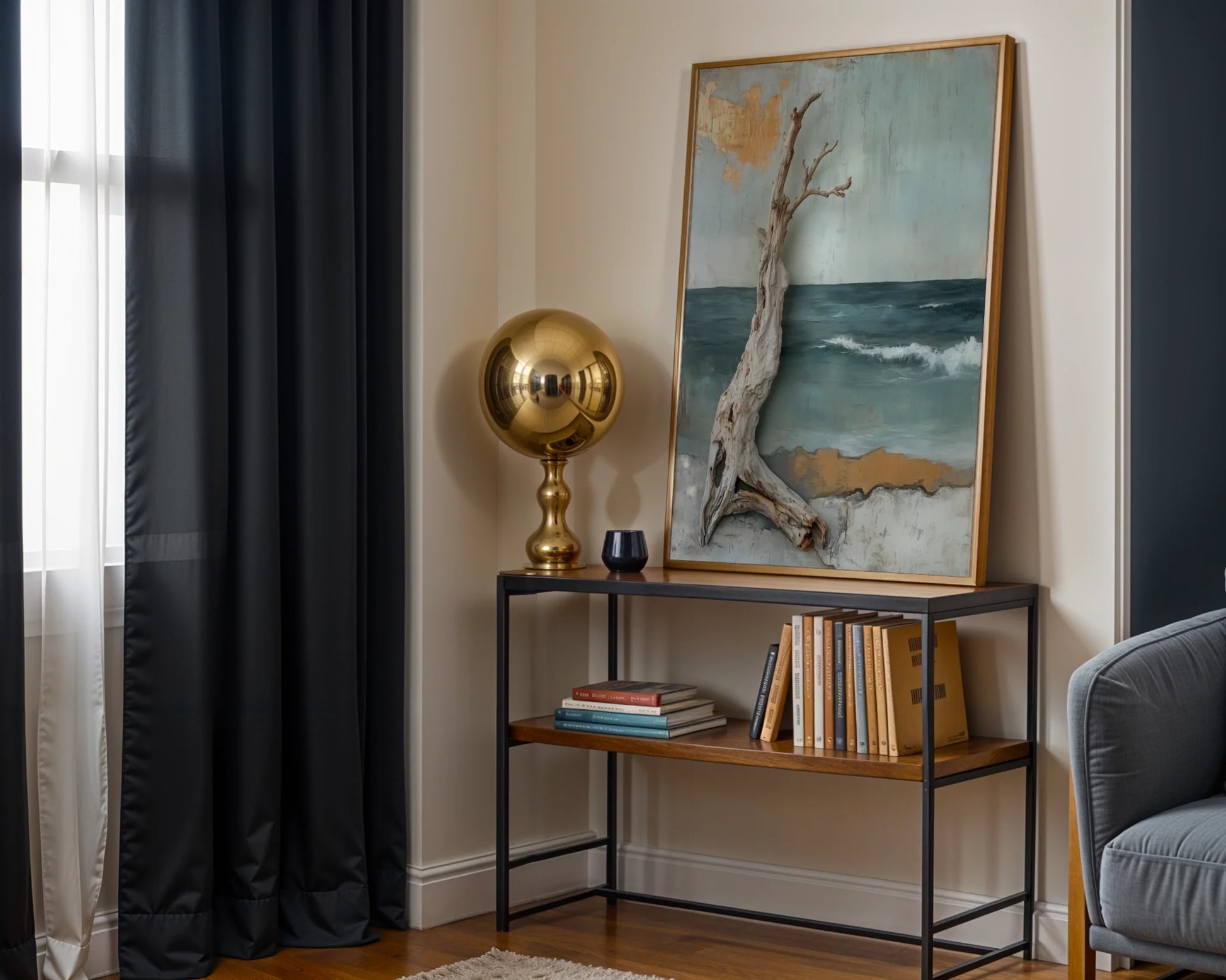 Coastal Driftwood Mixed Media Ocean Waves in room