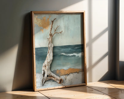 Coastal Driftwood Mixed Media Ocean Waves in room