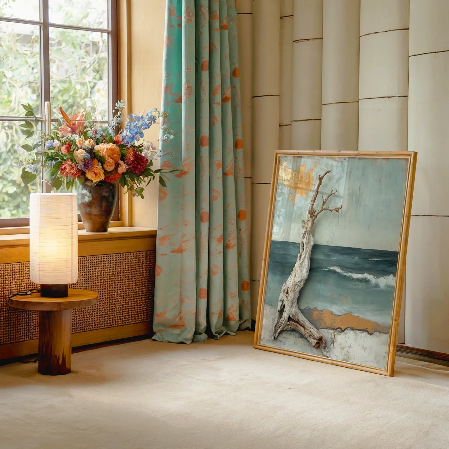 Coastal Driftwood Mixed Media Ocean Waves in room