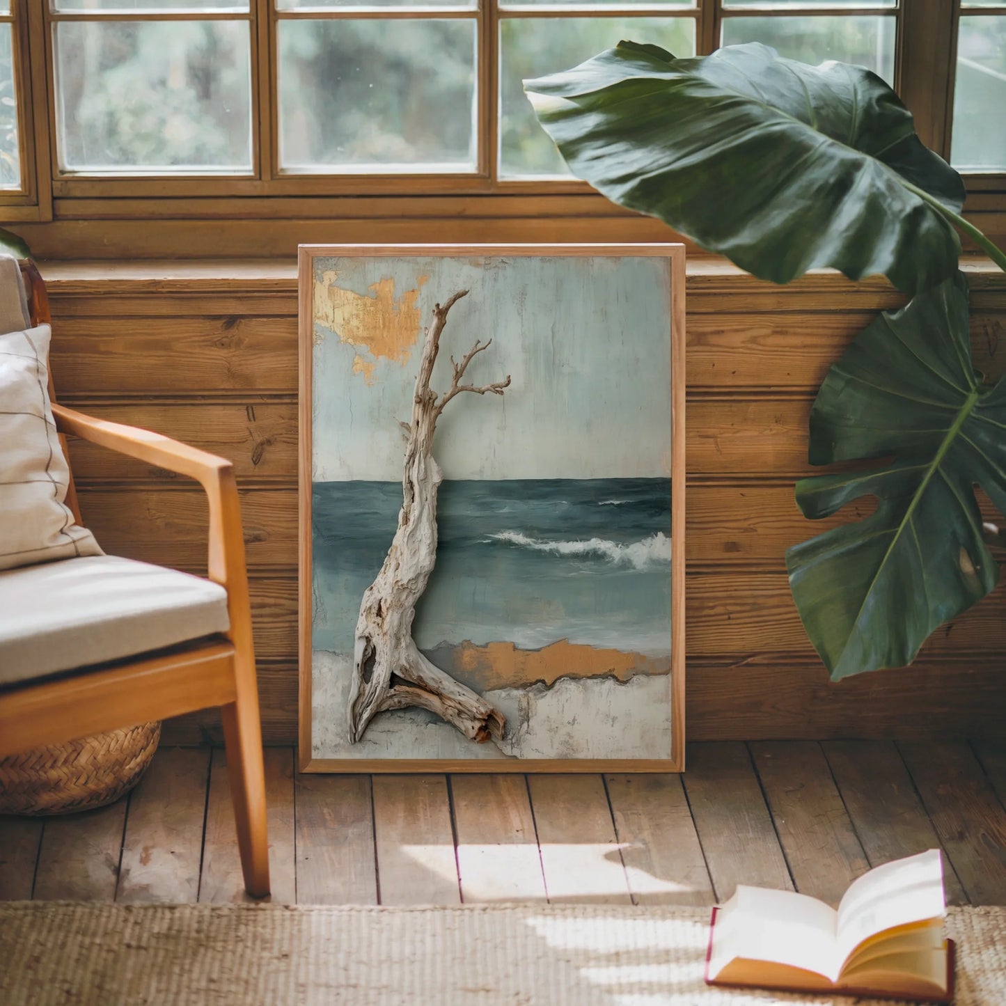 Coastal Driftwood Mixed Media Ocean Waves in room