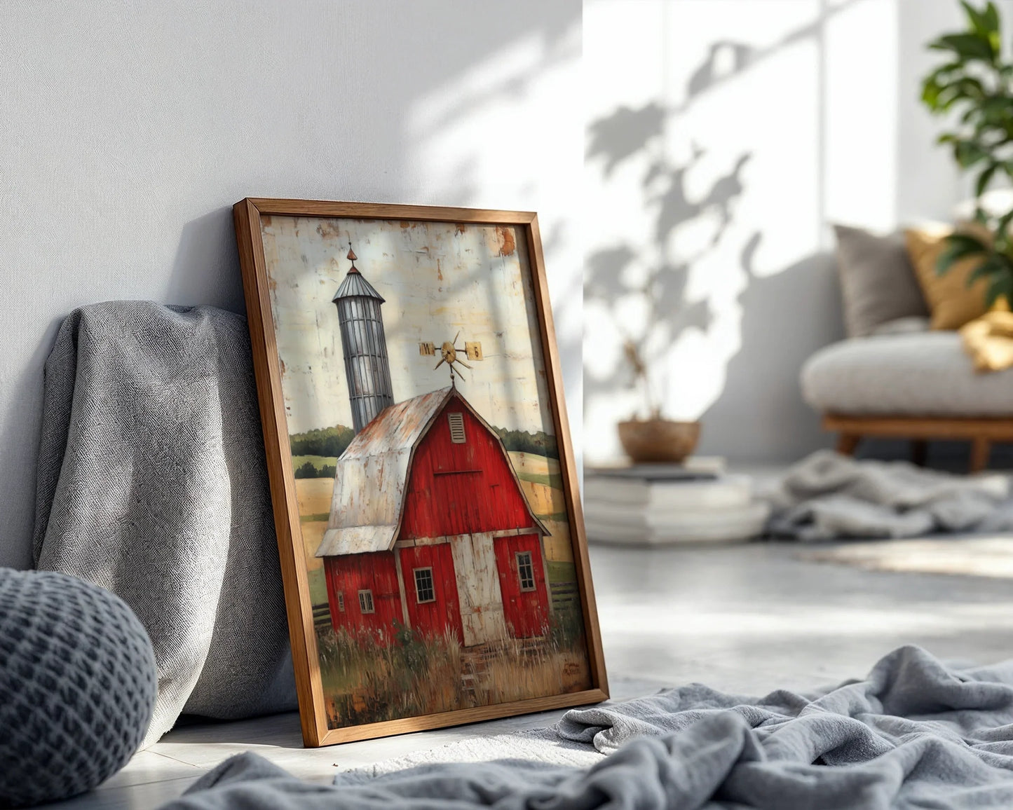 Red Barn Farmhouse Silver Silo Checkerboard in room