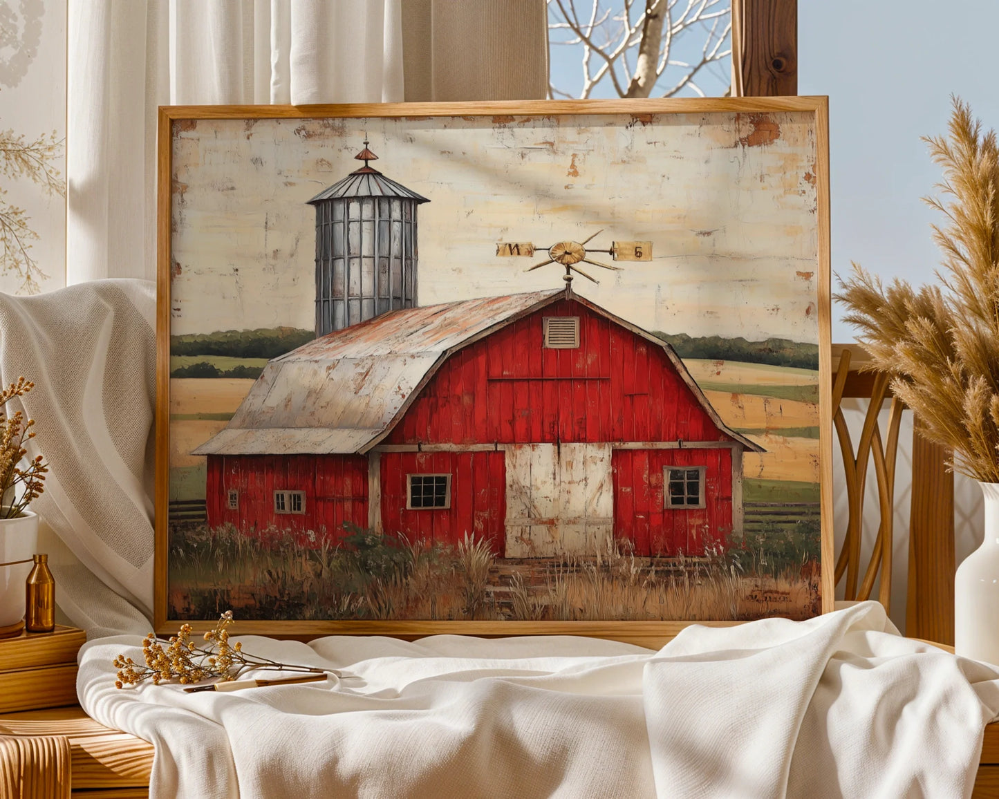Red Barn Farmhouse Silver Silo Checkerboard in room