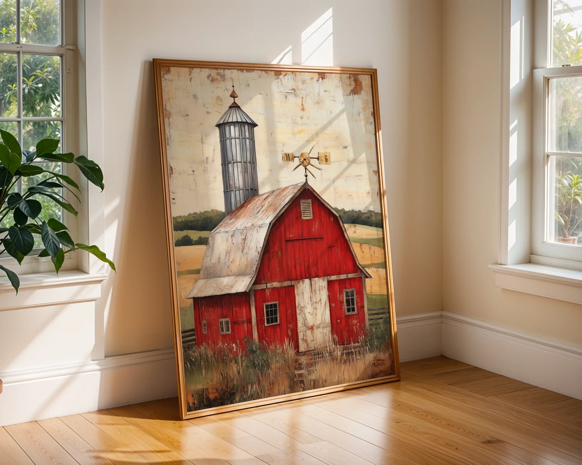 Red Barn Farmhouse Silver Silo Checkerboard in room